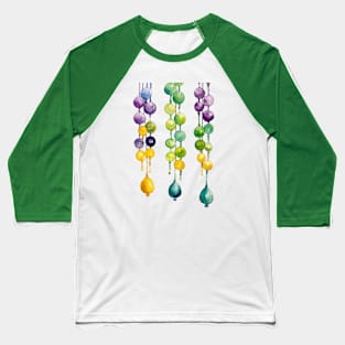 Hanging Mardi Gras Beads in Gold, Green and Purple Baseball T-Shirt